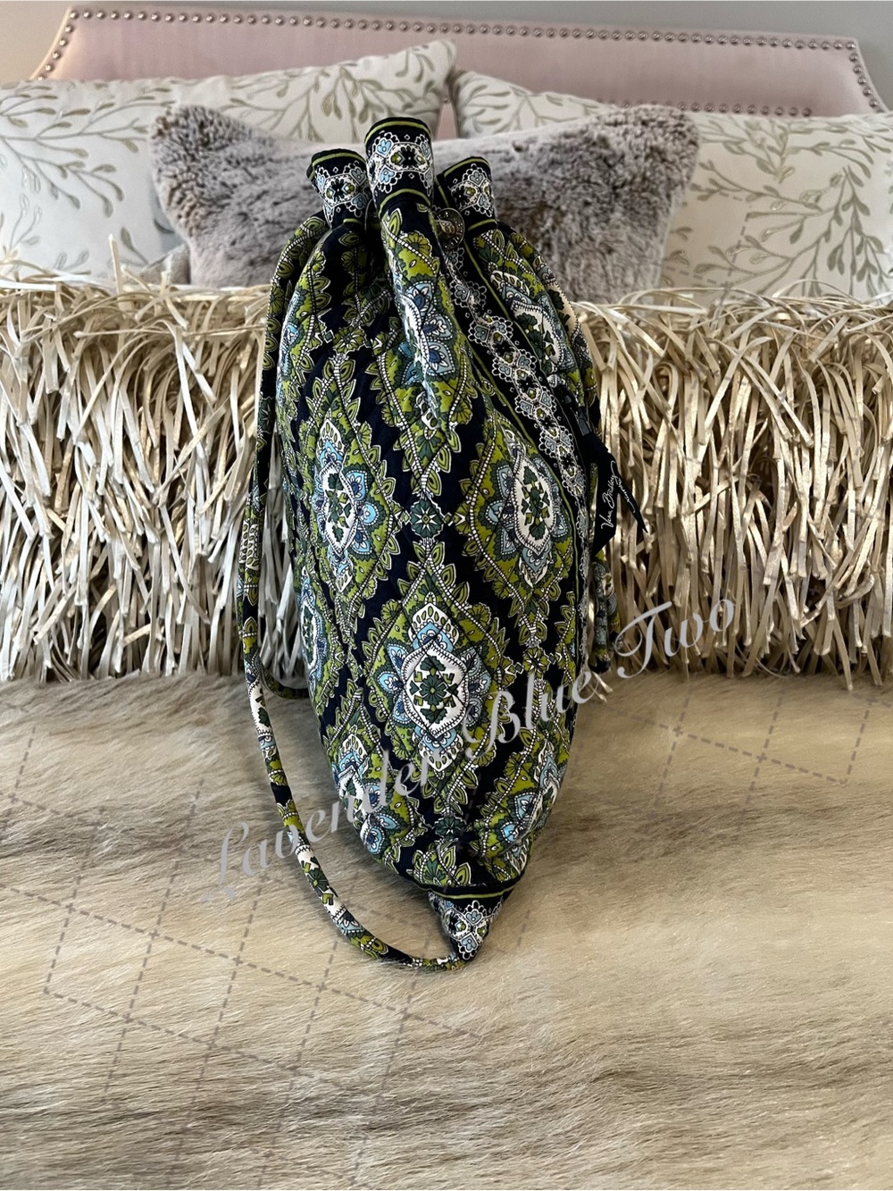 Vintage VERA BRADLEY Cambridge 2007 Drawstring Zipper Front Backpack Y2K Green - Picture 5 of 12